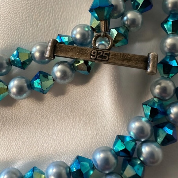 Vintage Stamped Signed 925 GULTEN DYE Boho Extra Long Blue & Silver Necklace - Picture 5 of 6